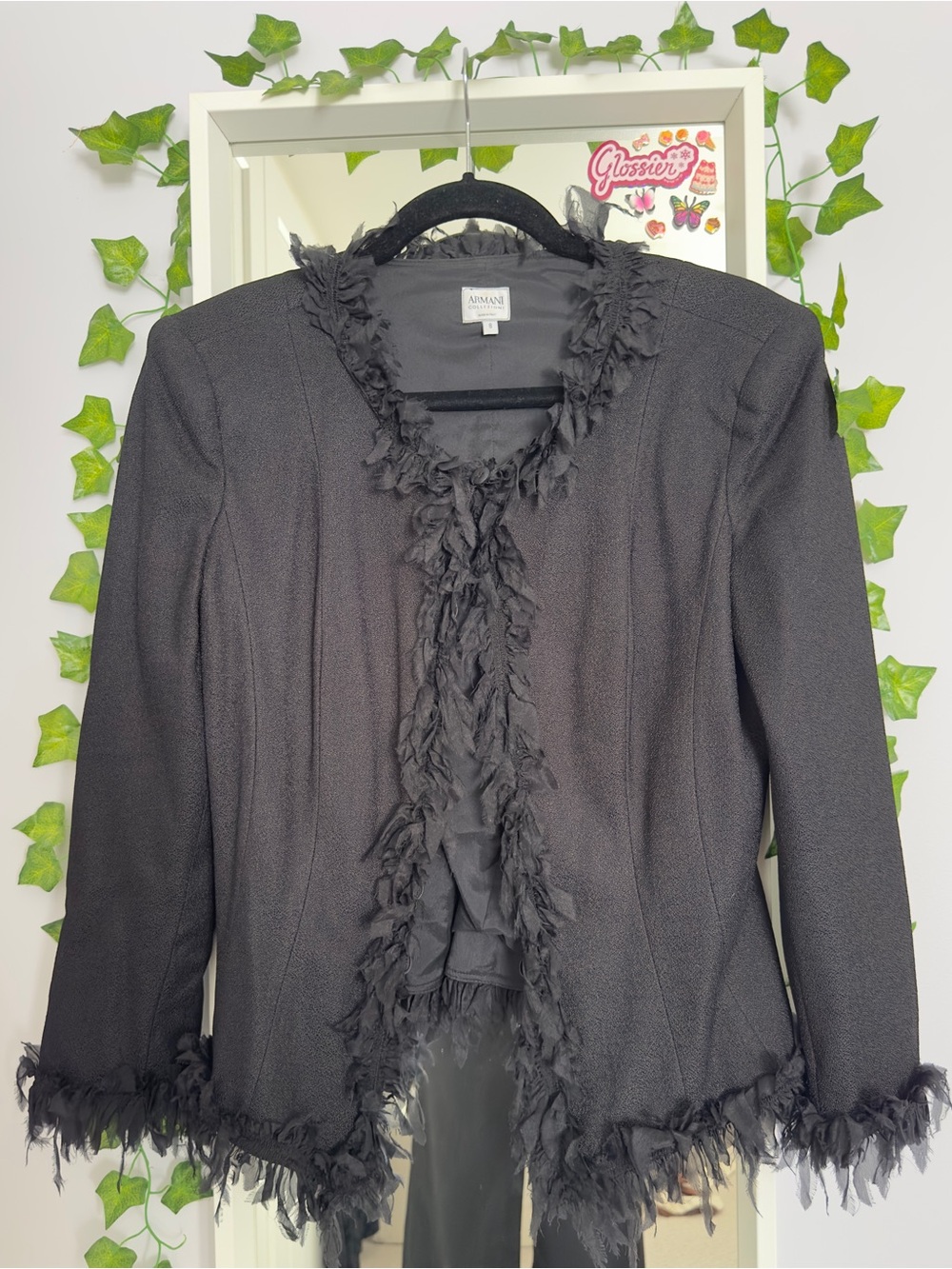 Armani Collezioni Black Fringe-Trim Blazer